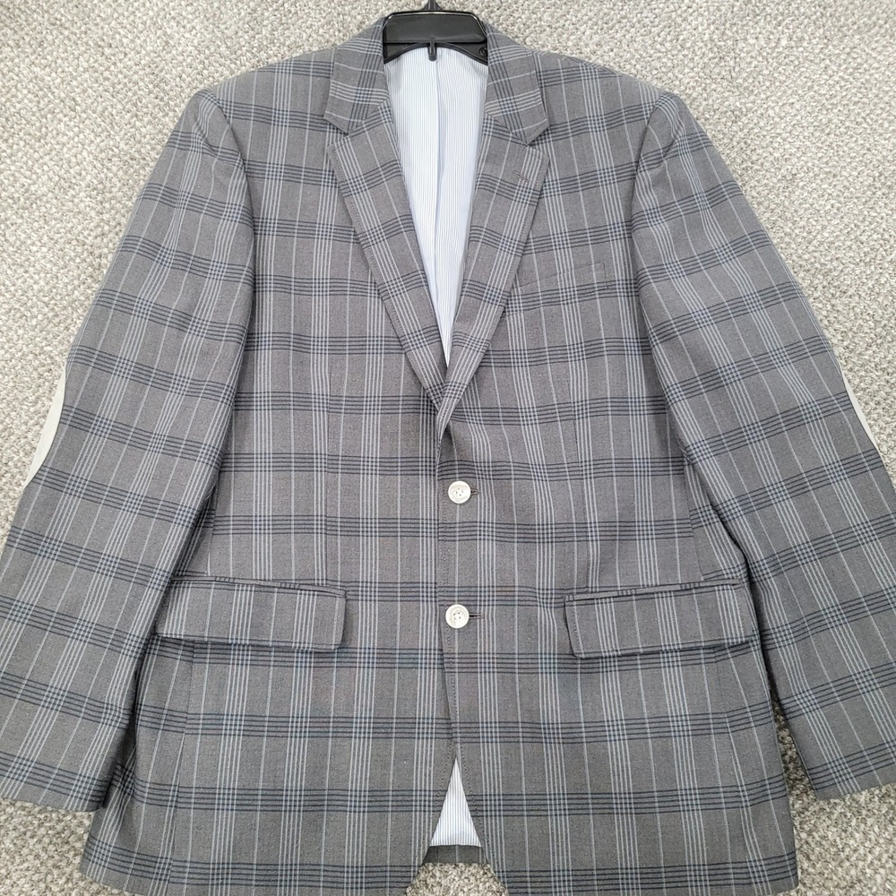 Haggar 1926 Originals Mens 42R Grey Plaid Blazer Elbow Patches Sport Coat Jacket